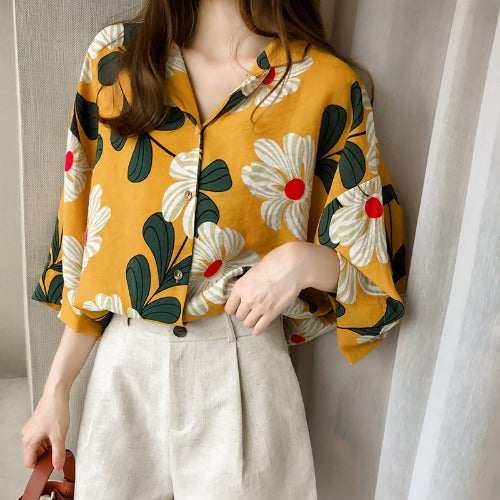Retro Floral Relaxed Blouse